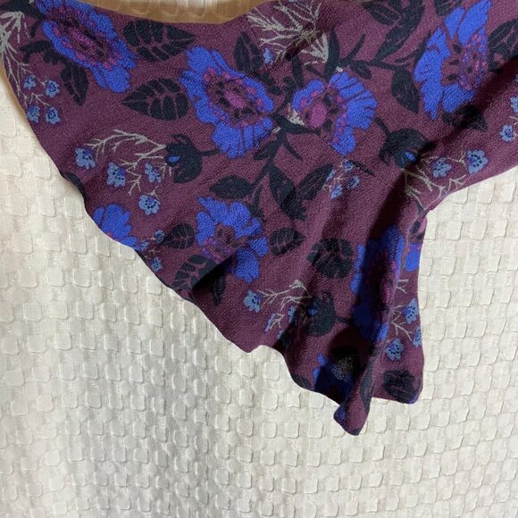 Free People Plum Purple Blouse Blue Floral Tunic Bell Sleeves Boho Size L - Picture 7 of 9